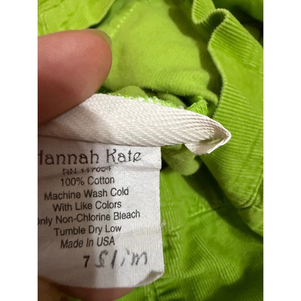Hannah Kate Girls Lime Green Corduroy Tiered Pants Size 7 Slim